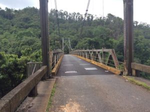 Bridge with grated steel decking......