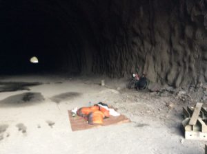 Camp in the tunnel.