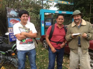 Limnologist Alessandro Della Porta, right, with friends Fredy (red shirt) and Miguel. 