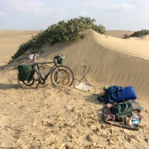 Another sandy camp. The pingo-like sand mounds offer a little wind protection.