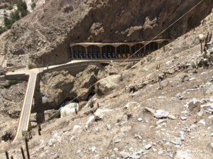 ...and comes from here. 11 km and 300 meters vertically, water from the Rio Santa is diverted into a tunnel the acts as an enormous penstock to drive turbines. Is functions as a dam would but without water impoundment.