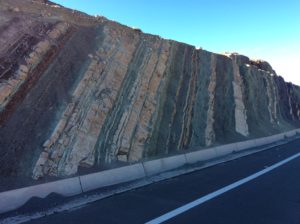 Here, and below, some outstanding road cut stratigraphy in Bolivia near Uyuni. It was about a 1/2 mile long. I'd like to know more about it.
