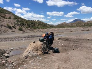 Ruta 40 essentially ends at this Rio but a mile down stream. I had to push the bike to a ford here where the road continues up the other side.